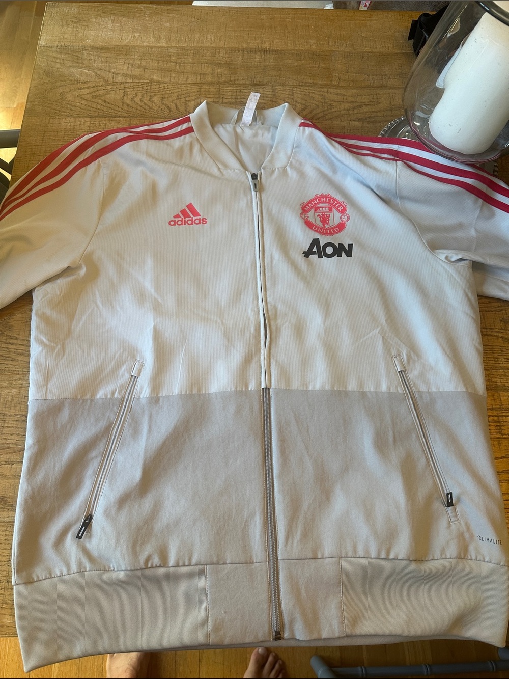 adidas White and Pink Manchester United Bomber Jacket